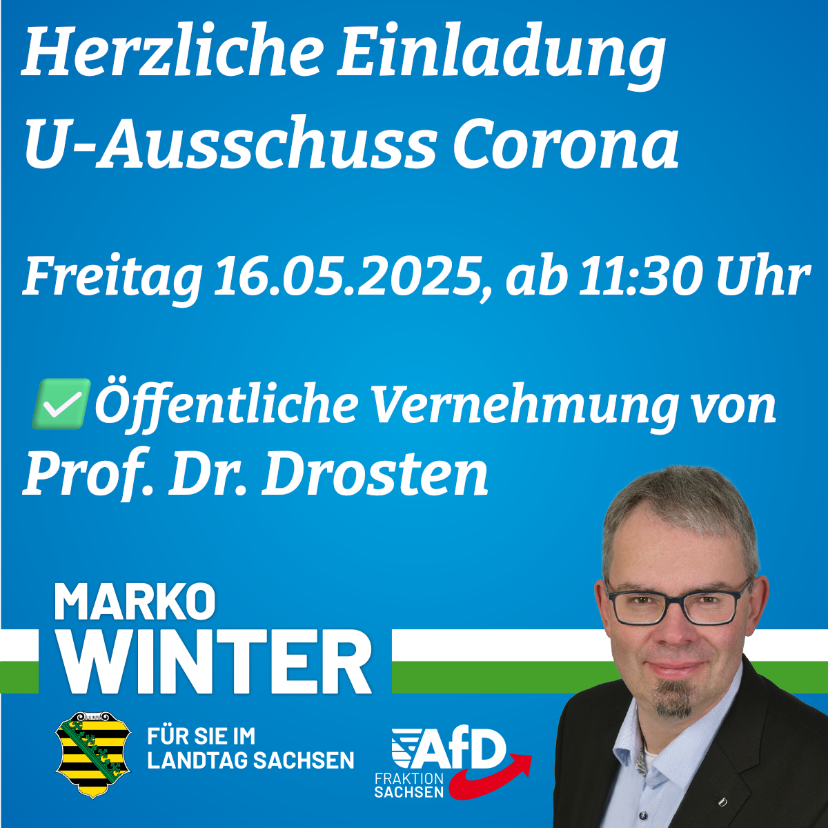 Einladung zum U-Ausschuss Corona am 16. Mai 2025!
